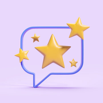 3d rendering. Cartoon stars rating with speech bubble, online review