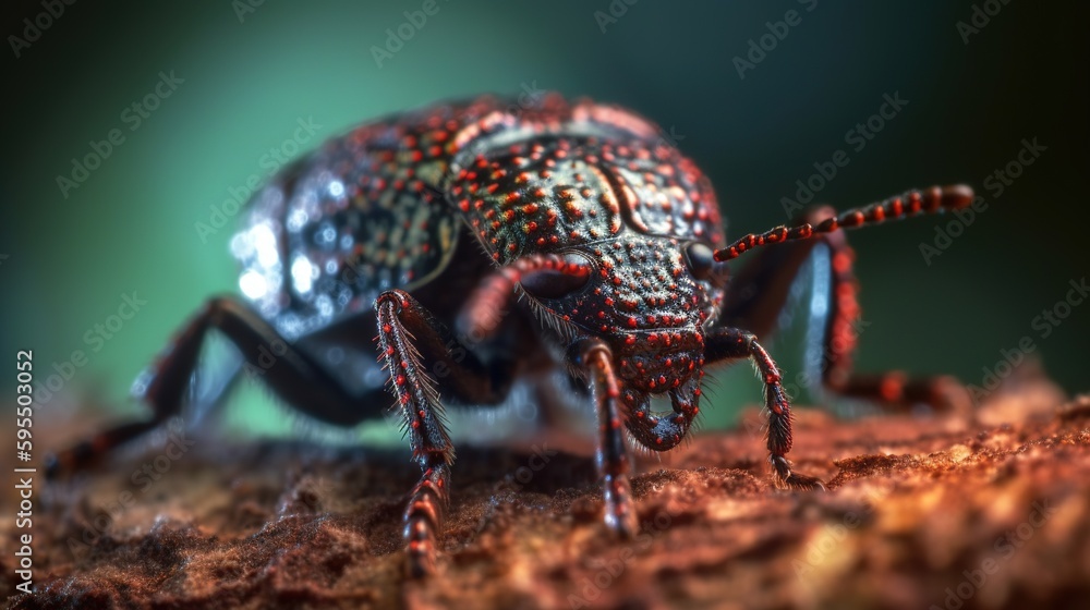 Poster a close up of a bug on a surface with a blurry background. generative ai