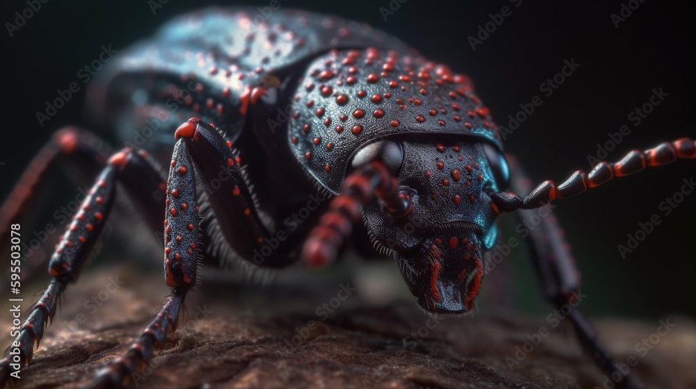 Poster a close up of a bug on a piece of wood. generative ai