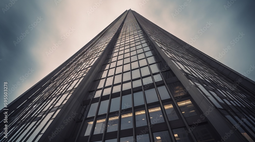 Poster a very tall building with a lot of windows on it. generative ai