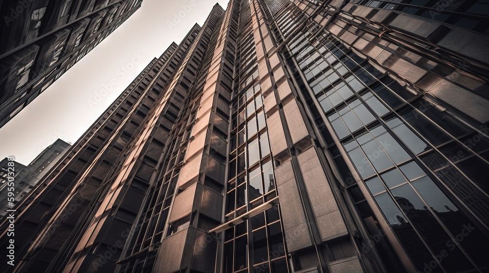 Poster a very tall building with lots of windows on top of it. generative ai