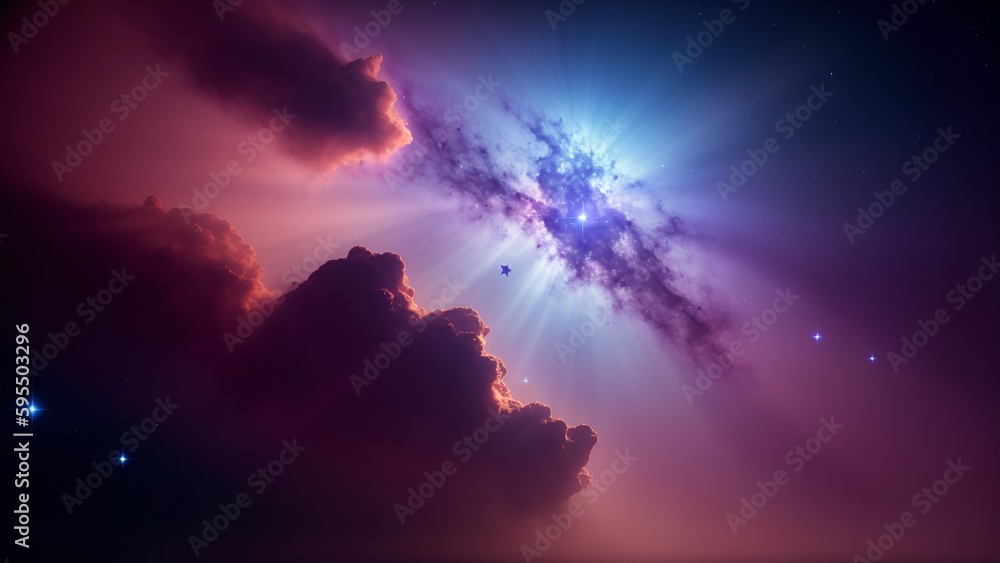 Wall mural a beautiful view of a bright star shining through the clouds ai generative