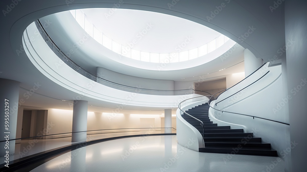 Poster a staircase in a building with a skylight above it. generative ai