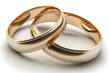 Golden smooth wedding rings on white background, Generative AI