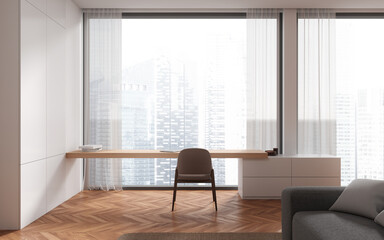 Panoramic white home office interior