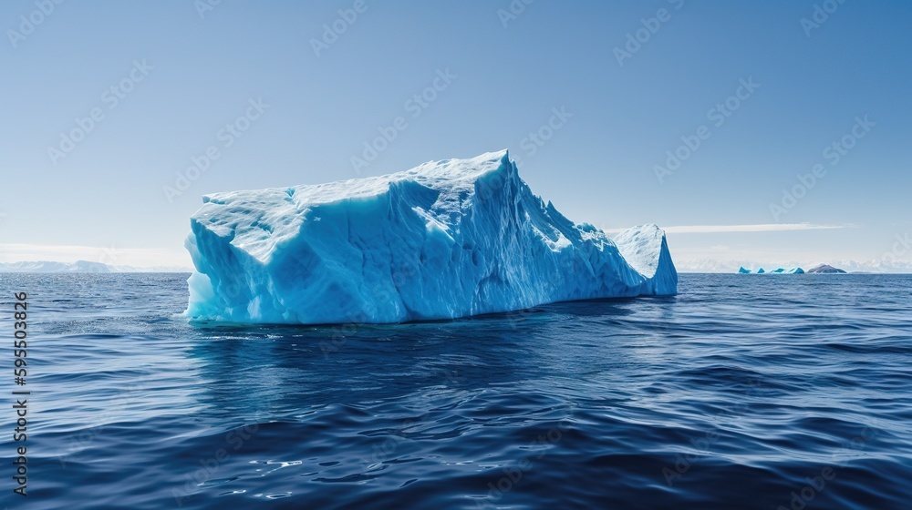 Poster a large iceberg floating in the middle of the ocean. generative ai