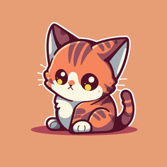 A cartoon cat with yellow eyes sits on an orange background.