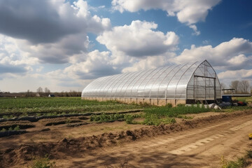 indoor greenhouse on a farm field during the day. Generative AI