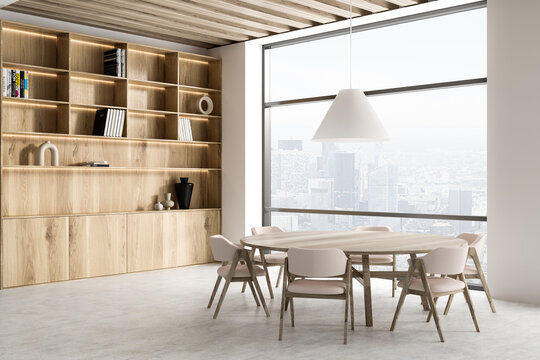 White office meeting room with bookcase