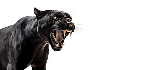 Roaring black panther isolated of transparent background. PNG. Digital art - obrazy, fototapety, plakaty