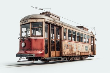 Transparent clip art of a retro tram on a white background. Generative AI - obrazy, fototapety, plakaty