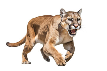 Obraz premium Furious Puma cougar. Angry Puma cougar snarling isolated on transparent background. PNG. Digital art
