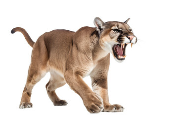 Obraz premium Furious Puma cougar. Angry Puma cougar snarling isolated on transparent background. PNG. Digital art