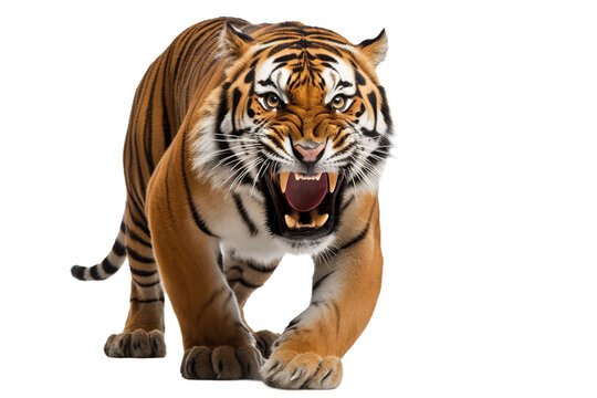 Roaring tiger isolated of transparent background. PNG. Digital art