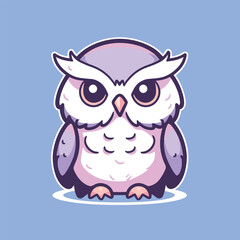 A cartoon owl with purple eyes sits on a blue background.