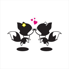 Fototapeta premium Fox love kiss illustration of silhouette