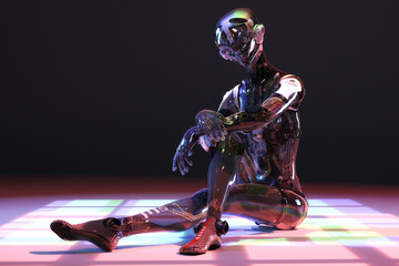 Artistic 3D illustration of a cyborg with artificial intelligence - 595504645