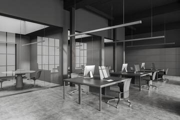 Grey business room interior with coworking and conference space