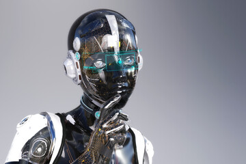 Artistic 3D illustration of a cyborg with artificial intelligence - 595504855