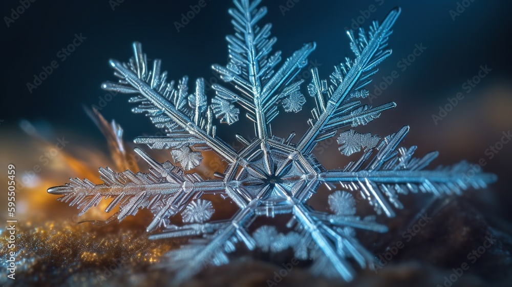 Poster a close up of a snowflake with a blurry background. generative ai