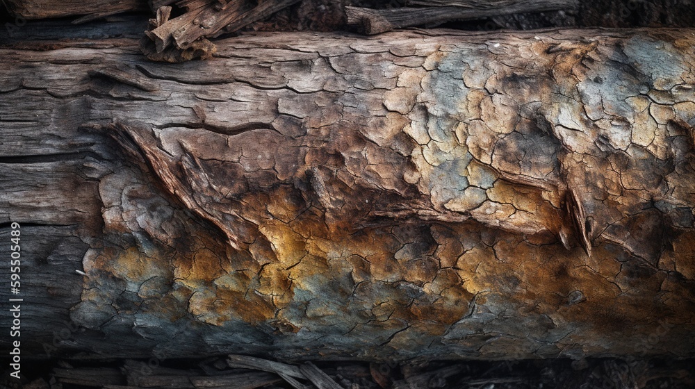Poster a close up of a tree trunk with a brown and yellow color. generative ai