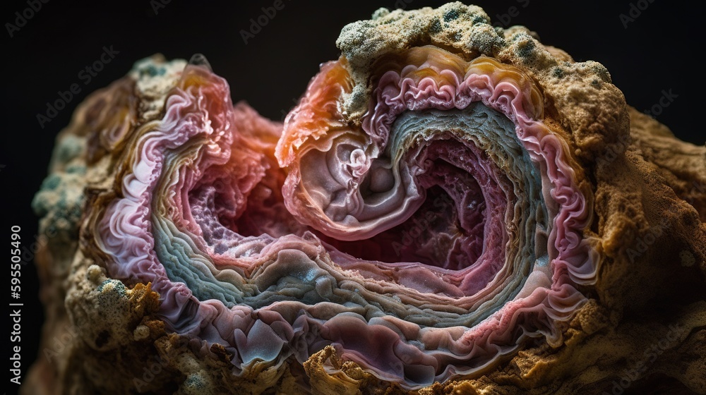 Poster a close up of a rock with a pattern on it. generative ai