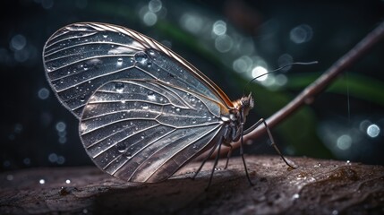 Fototapeta na wymiar a large butterfly sitting on top of a leaf covered ground. generative ai
