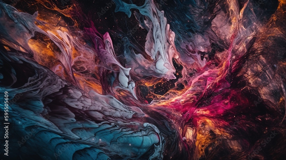 Poster an abstract painting with a lot of different colors and shapes. generative ai