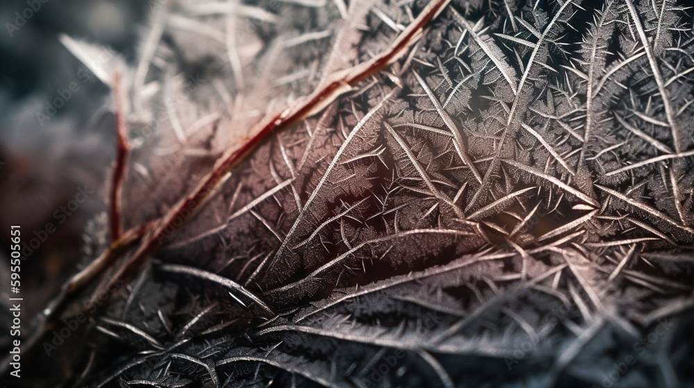 Poster a close up of a frosted window with red stems. generative ai