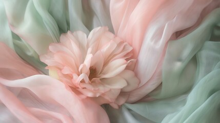 Fototapeta na wymiar a pink flower sitting on top of a green and white blanket. generative ai