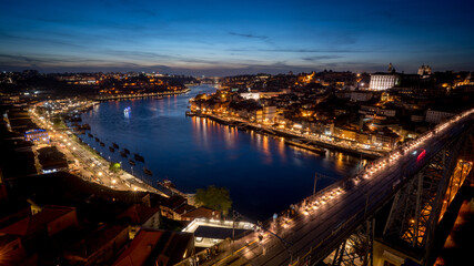 Fototapeta na wymiar Blue hour Sunset view of Porto and Duoro, Portugal. 
