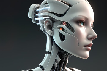 Naklejka premium wallpaper background with robot woman, image created using AI generative technology