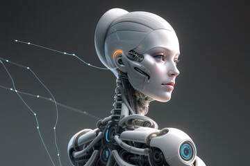 wallpaper background with robot woman, image created using AI generative technology