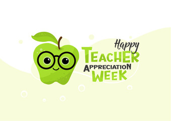 Teacher appreciation week, Green apple with glasses. 