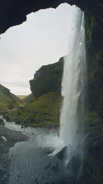 Beautiful Kvernufoss hidden waterfall in the southern region of Iceland