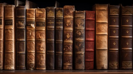 A Stack of Antique Leather Books in a Vintage Library. Generative AI