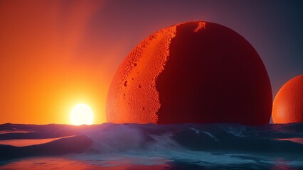 A Creative Image Of A Sunset Over A Large Orange Object AI Generative