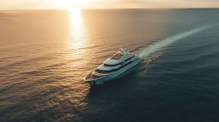 Obraz premium AI Generated. AI Generative. Photo Photography shot aerial from drone. Luxury big boat yacht. Cruise adventure vacation vibe. Can be used for promoting design agency. Graphic Art Illustration.