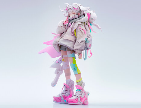 ガスマスクを付けた白髪の女の子 - Generative AI