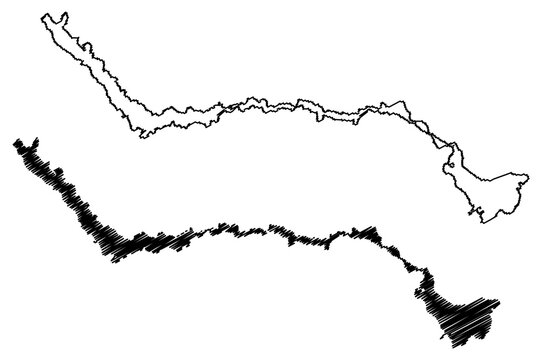 Lake Pangong Tso (People's Republic of China, Republic of India) map vector illustration, scribble sketch Tsomo Nganglha Ringpo, Tso Nyak, Rum Tso map