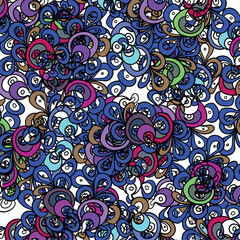 Color abstraction consists of a cluster of rounded figures, similar to flowers or bud petals.