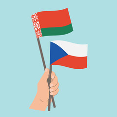 Flags of Belarus and Czech Republic, Hand Holding flags