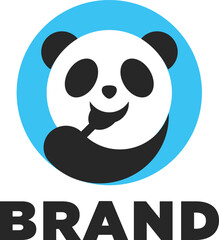 Hungry panda eating with a spoon vector logo icon. Minimalist panda logo design. 
