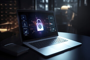 Personal Data Protection on a Laptop, homeoffice, evening, night