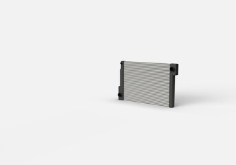 Car radiator for engine cooling. 3d render on the topic of car parts, tuning, speed, movement. Modern minimal style, grey background.