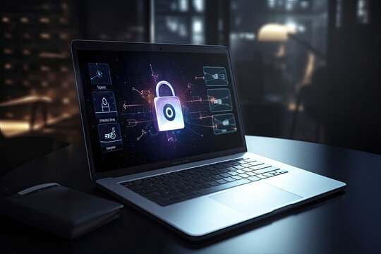Personal Data Protection on a Laptop, homeoffice, evening, night