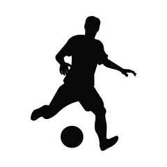 Fototapeta na wymiar Footballer with the ball silhouette running and dribbling past the opponent at the championship