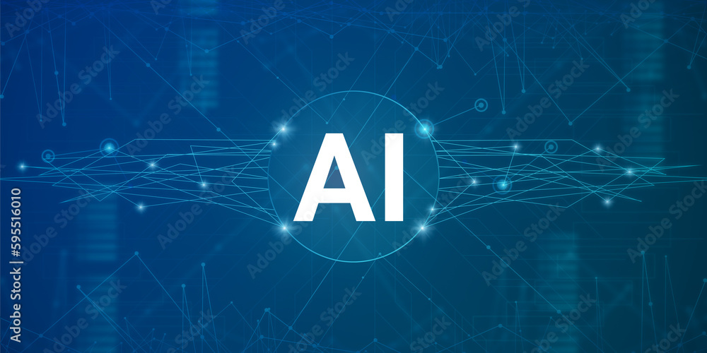 Poster futuristic background with ai lettering and polygonal connections, creative design