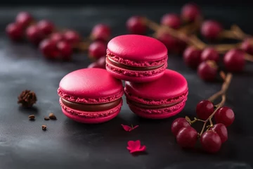 Door stickers Macarons Three macarons with ruby chocolate on white. Generative AI