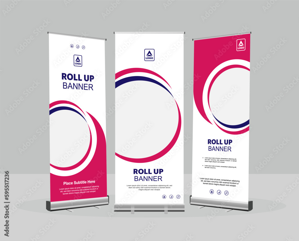 Wall mural roll up banner design template, vertical, abstract background, pull up design, modern x-banner, rect